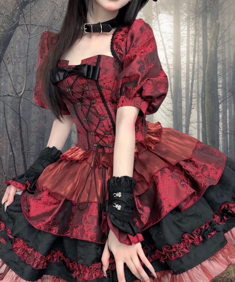 Victorian Gothic Ruffle Corset Dress – High-Low Steampunk Renaissance Gown for Prom & Costume Events