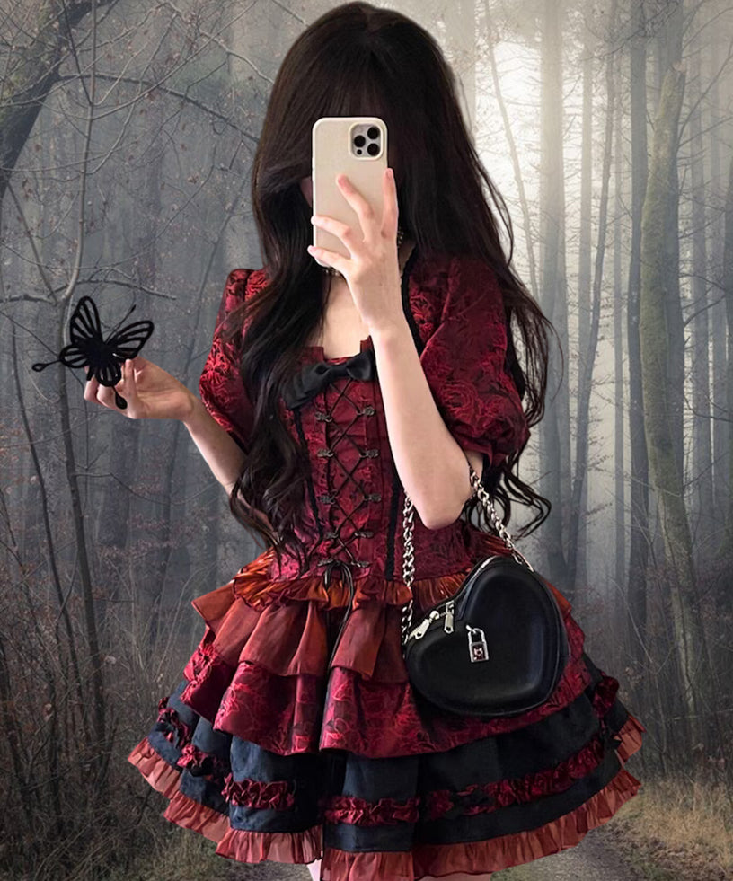 Victorian Gothic Ruffle Corset Dress – High-Low Steampunk Renaissance Gown for Prom & Costume Events