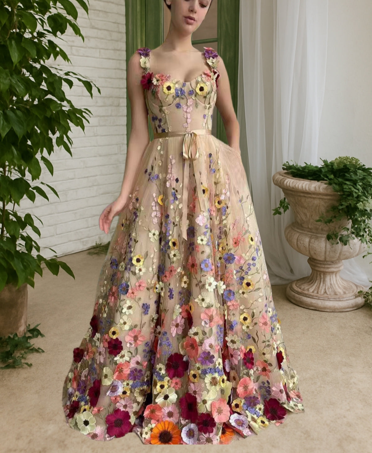Floral Embroidered Tulle Evening Dress | 3D Applique Gown | Elegant Wedding Guest & Formal Event Dress