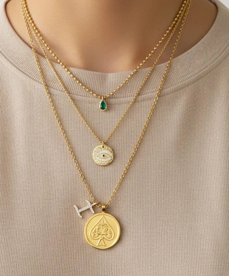 F1 Brad Pitt Triple Layered Pendant Necklace,Ace of Spades Necklace Sterling Silver Sonny Hayes F1 Inspired Pendant, 60cm Rolo Chain