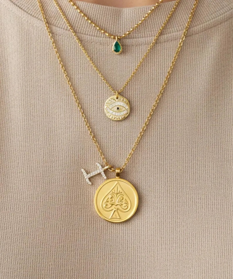 F1 Brad Pitt Triple Layered Pendant Necklace,Ace of Spades Necklace Sterling Silver Sonny Hayes F1 Inspired Pendant, 60cm Rolo Chain