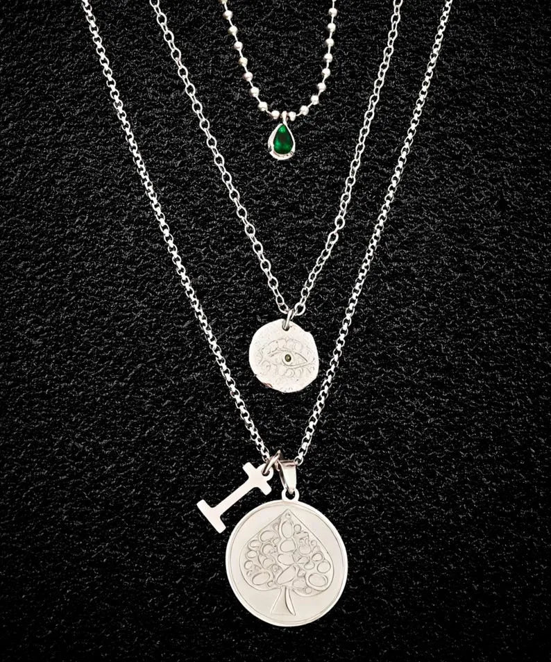 F1 Brad Pitt Triple Layered Pendant Necklace,Ace of Spades Necklace Sterling Silver Sonny Hayes F1 Inspired Pendant, 60cm Rolo Chain