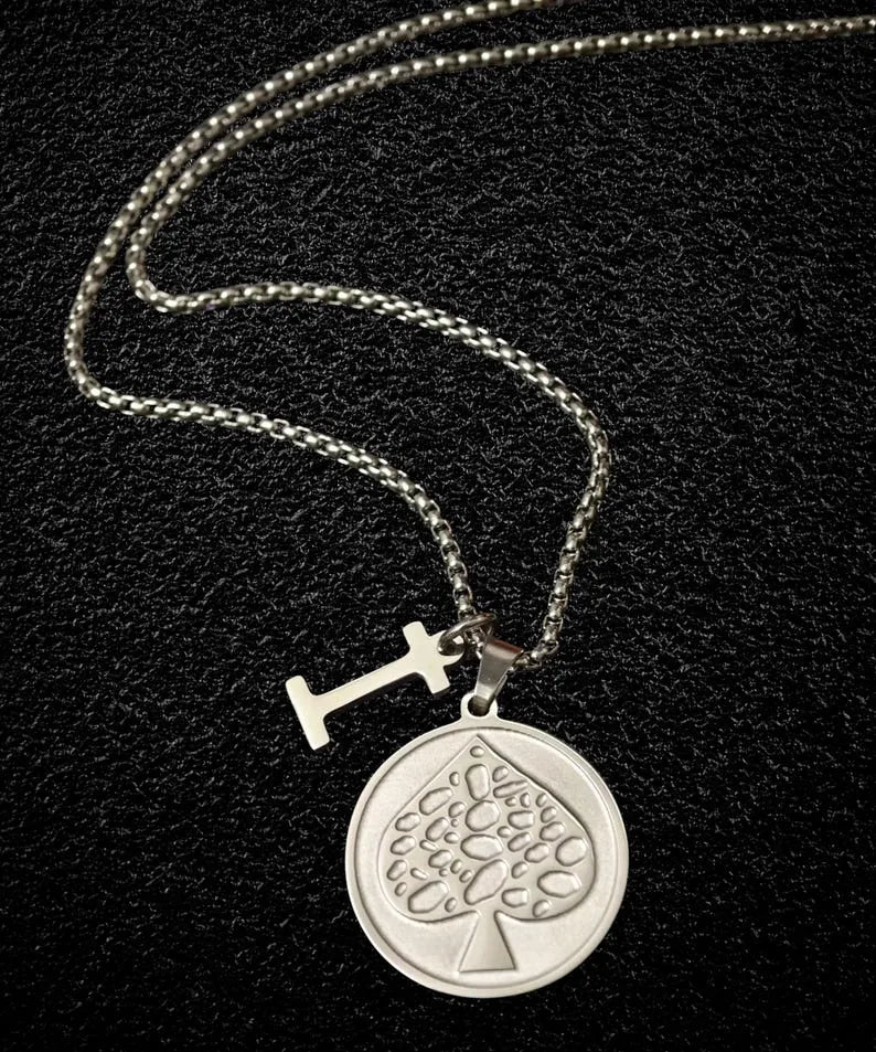 F1 Brad Pitt Triple Layered Pendant Necklace,Ace of Spades Necklace Sterling Silver Sonny Hayes F1 Inspired Pendant, 60cm Rolo Chain