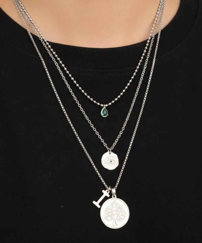 F1 Brad Pitt Triple Layered Pendant Necklace,Ace of Spades Necklace Sterling Silver Sonny Hayes F1 Inspired Pendant, 60cm Rolo Chain