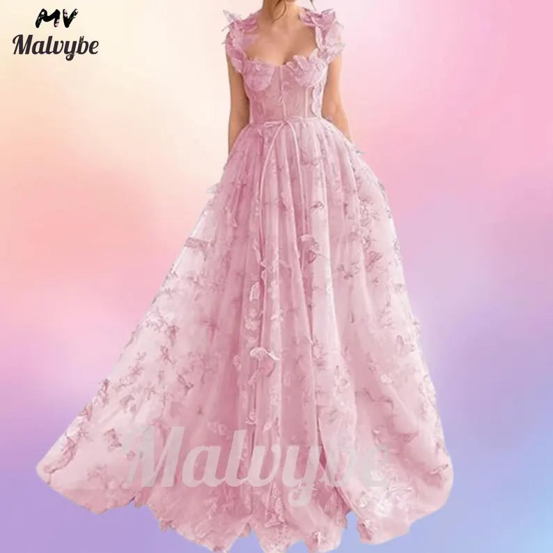 Green Ruffle Maxi Dress: Floral Lace Cottagecore Gown