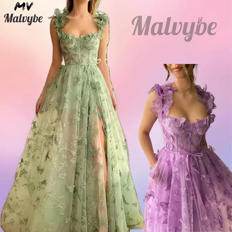 Green Ruffle Maxi Dress: Floral Lace Cottagecore Gown
