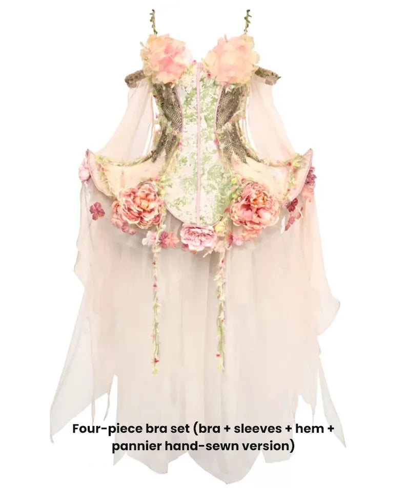 Fairy tale corset dress Forest Spirit Flower Goddess Fairy Dress Fantasy Style Gown | Cottagecore Corset Dress | Fairycore Chiffon Skirt Set