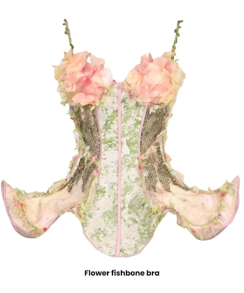 Fairy tale corset dress Forest Spirit Flower Goddess Fairy Dress Fantasy Style Gown | Cottagecore Corset Dress | Fairycore Chiffon Skirt Set