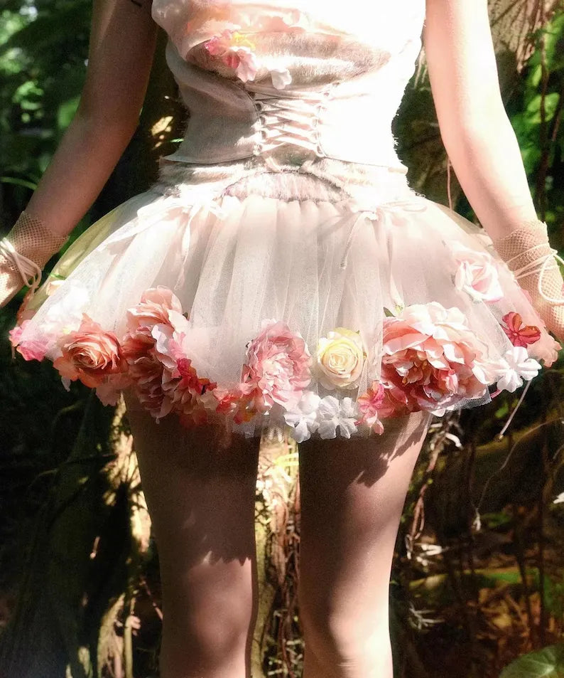 Fairy tale corset dress Forest Spirit Flower Goddess Fairy Dress Fantasy Style Gown | Cottagecore Corset Dress | Fairycore Chiffon Skirt Set