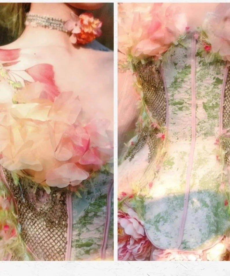 Fairy tale corset dress Forest Spirit Flower Goddess Fairy Dress Fantasy Style Gown | Cottagecore Corset Dress | Fairycore Chiffon Skirt Set