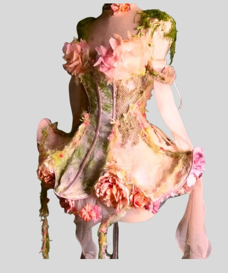 Fairy tale corset dress Forest Spirit Flower Goddess Fairy Dress Fantasy Style Gown | Cottagecore Corset Dress | Fairycore Chiffon Skirt Set