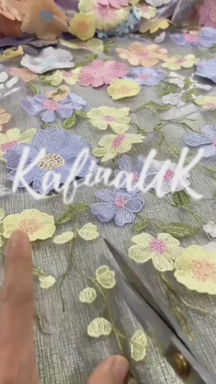 Floral Embroidered Tulle Evening Dress: 3D Applique Suspender Gown-wedding guest dress-wedding gift-