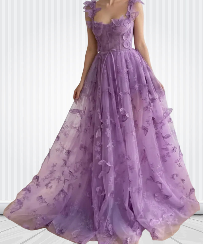 Floral Embroidered Tulle Maxi Dress – Sage Green Corset Cottagecore Gown | Formal Multiway Wrap Bridesmaid Dress for Evening & Holiday Events