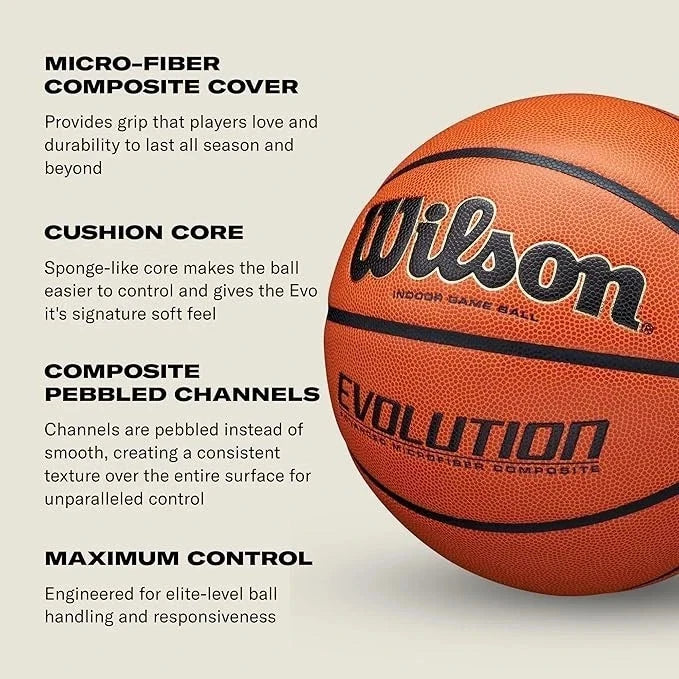 Wilson Evolution 29.5” Official Indoor Basketball – Composite Leather Game Ball