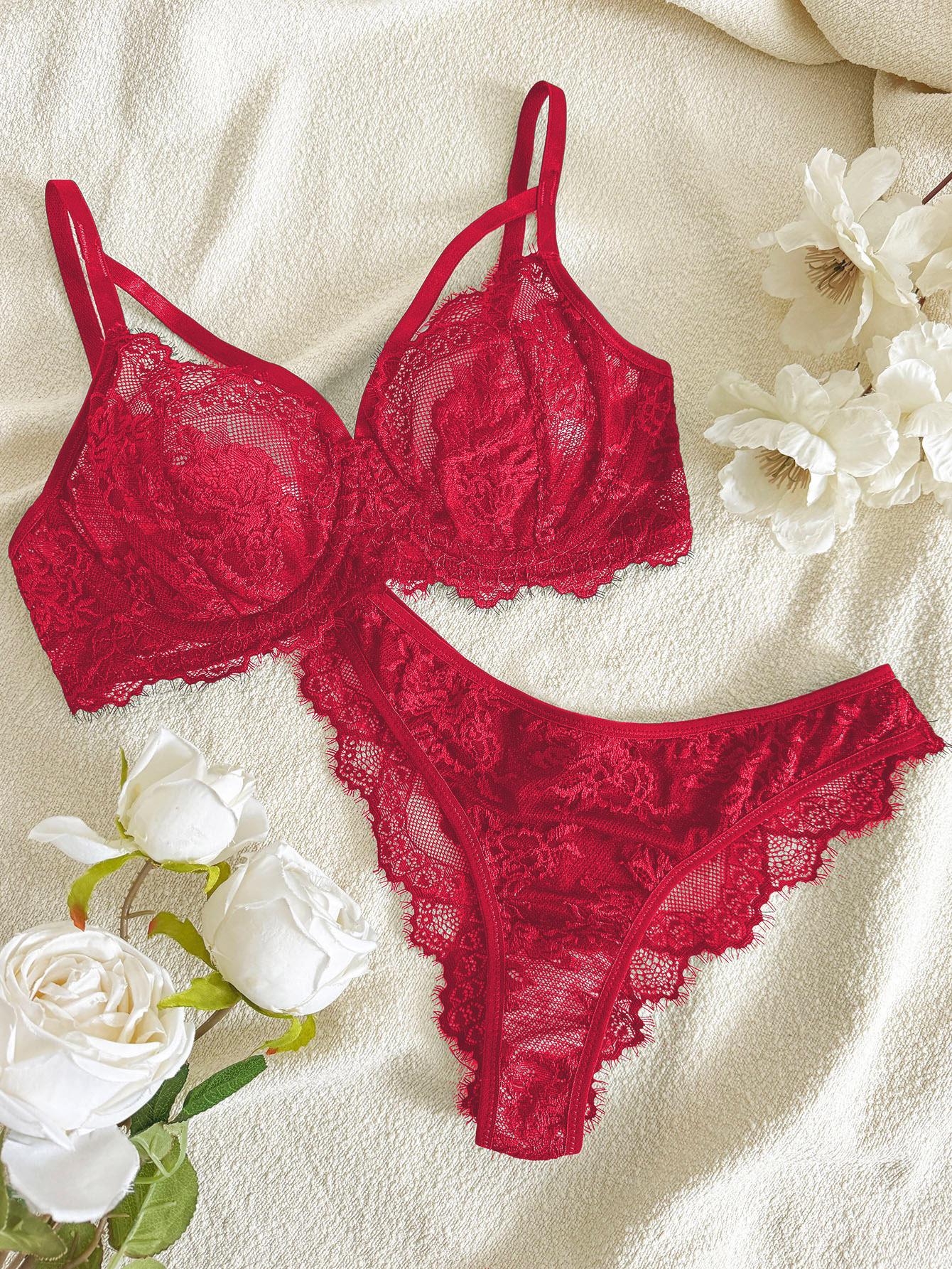 Elegante set reggiseno e mutandine in pizzo verde - lingerie elegante e di lusso - Foto 10 di 10